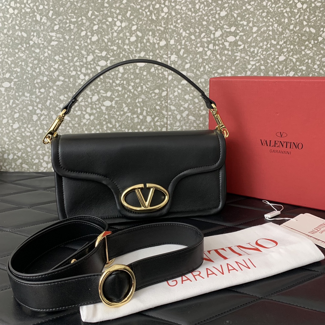 Valentino Garavani VLogo 1960 Medium Shoulder Bag in Black Nappa Leather 